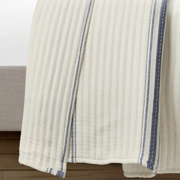 Quilts-Kirkland's Home Navy Pick Stitch Stripe Queen Quilt Blue/White