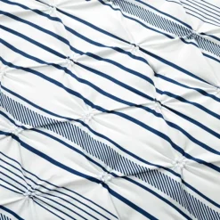 Comforters-Kirkland's Home Navy Pintuck Stripe Full/Queen 5-Pc. Comforter Set Blue/White