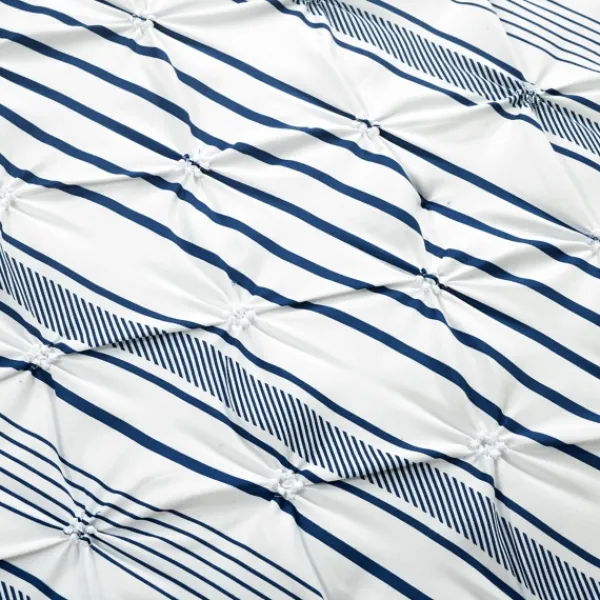 Comforters-Kirkland's Home Navy Pintuck Stripe Full/Queen 5-Pc. Comforter Set Blue/White