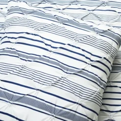Comforters-Kirkland's Home Navy Pintuck Stripe Full/Queen 5-Pc. Comforter Set Blue/White
