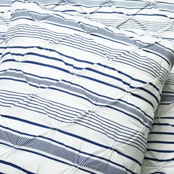 Comforters-Kirkland's Home Navy Pintuck Stripe Full/Queen 5-Pc. Comforter Set Blue/White