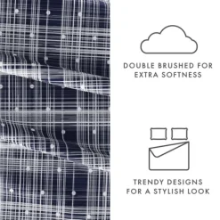 Bed Sheets-Kirkland's Home Navy Plaid Polka Dot 3-Pc. Twin Sheet Set Blue