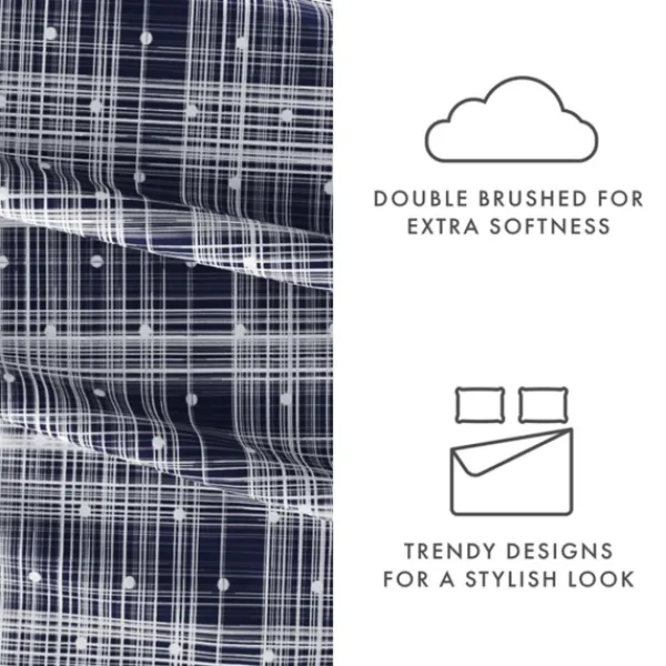 Bed Sheets-Kirkland's Home Navy Plaid Polka Dot 3-Pc. Twin Sheet Set Blue