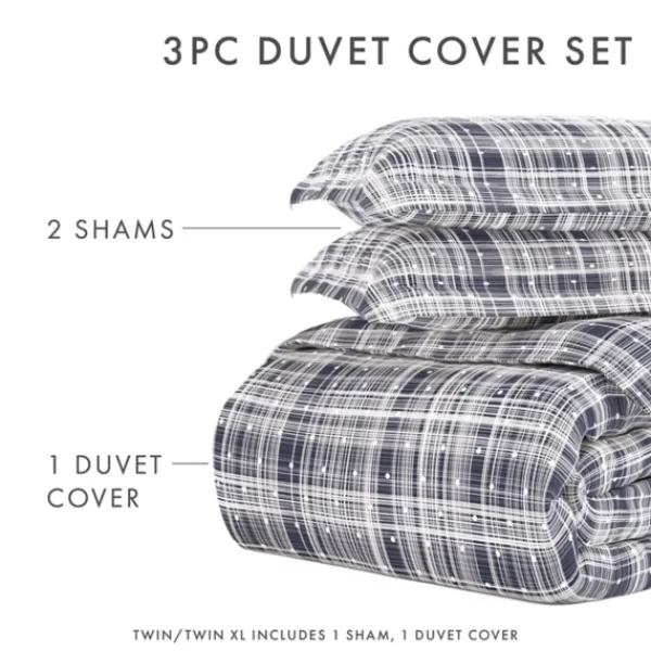 Duvets-Kirkland's Home Navy Plaid Polka Dot 2-Pc. Twin Duvet Cover Set Blue/White