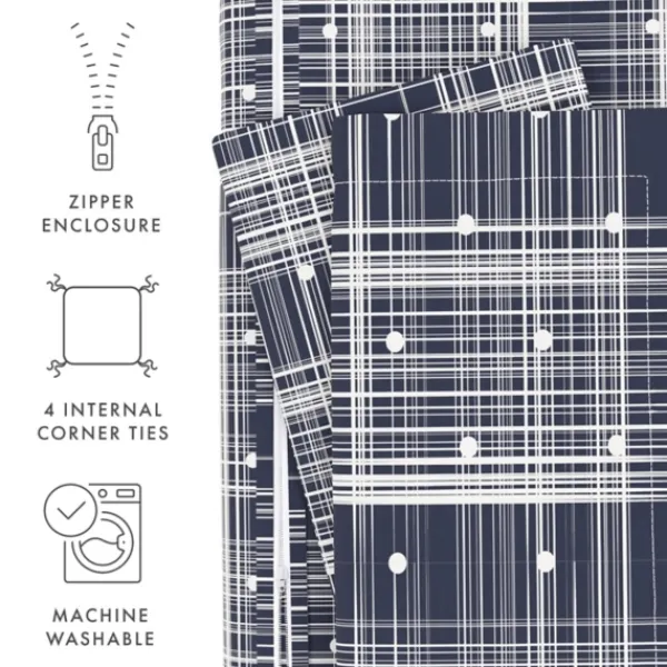 Duvets-Kirkland's Home Navy Plaid Polka Dot 2-Pc. Twin Duvet Cover Set Blue/White