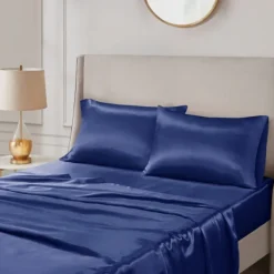 Bed Sheets-Kirkland's Home Navy Satin King 2-Pc. Pillow Case Set Blue