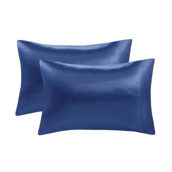 Bed Sheets-Kirkland's Home Navy Satin King 2-Pc. Pillow Case Set Blue
