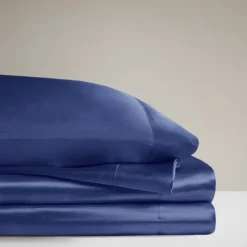 Bed Sheets-Kirkland's Home Navy Satin 6-Pc. King Sheet Set Blue