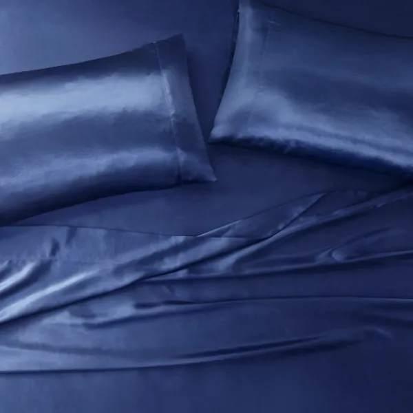Bed Sheets-Kirkland's Home Navy Satin Standard 2-Pc. Pillow Case Set Blue