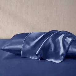 Bed Sheets-Kirkland's Home Navy Satin Standard 2-Pc. Pillow Case Set Blue