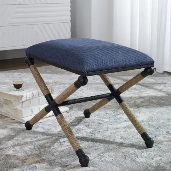 Benches & Ottomans-Kirkland's Home Navy Seat And Black Metal Ottoman Blue