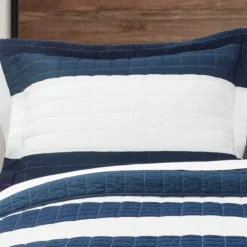 Quilts-Kirkland's Home Navy Stripe 3-Pc. Full/Queen Quilt Set Blue/White