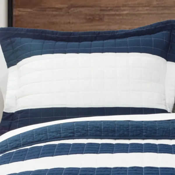 Quilts-Kirkland's Home Navy Stripe 3-Pc. Full/Queen Quilt Set Blue/White