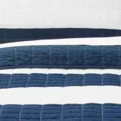Quilts-Kirkland's Home Navy Stripe 3-Pc. Full/Queen Quilt Set Blue/White