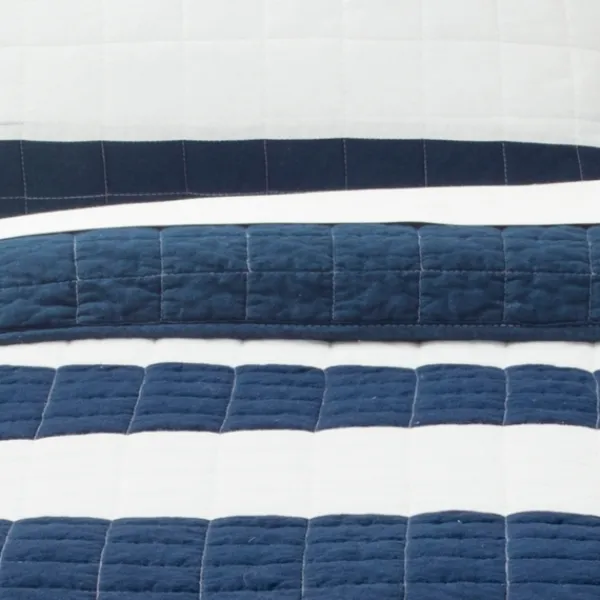 Quilts-Kirkland's Home Navy Stripe 3-Pc. Full/Queen Quilt Set Blue/White