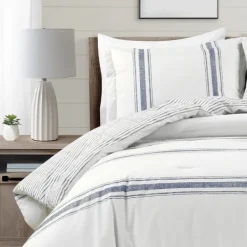 Comforters-Kirkland's Home Navy Stripe 3-Pc. King Comforter Set White/Blue