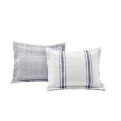 Comforters-Kirkland's Home Navy Stripe 3-Pc. King Comforter Set White/Blue