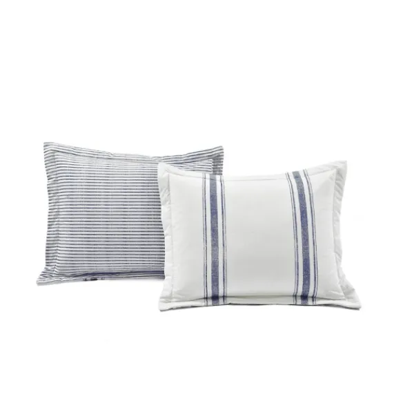 Comforters-Kirkland's Home Navy Stripe 3-Pc. King Comforter Set White/Blue