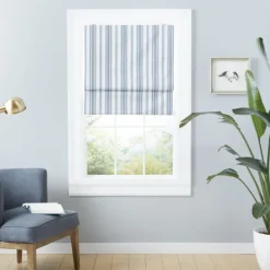 Curtains & Drapes-Kirkland's Home Navy Stripe Ricci Blackout Curtain Shade, 27 In. Blue