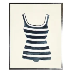 Framed Art-Kirkland's Home Navy Striped Bathing Suit Framed Art Print Blue/White