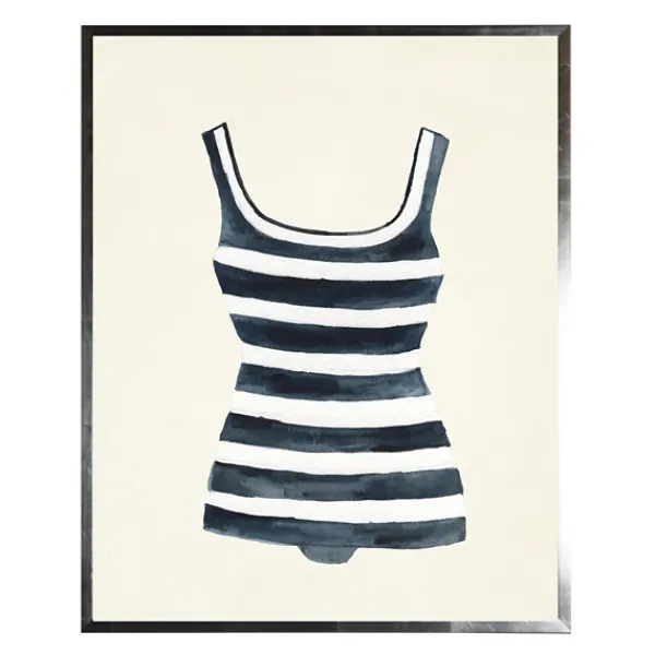 Framed Art-Kirkland's Home Navy Striped Bathing Suit Framed Art Print Blue/White