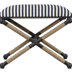 Benches & Ottomans-Kirkland's Home Navy Striped Seat And Black Metal Ottoman Blue/Ivory