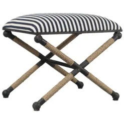 Benches & Ottomans-Kirkland's Home Navy Striped Seat And Black Metal Ottoman Blue/Ivory