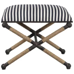 Benches & Ottomans-Kirkland's Home Navy Striped Seat And Black Metal Ottoman Blue/Ivory