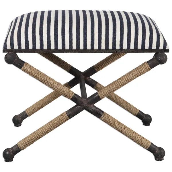Benches & Ottomans-Kirkland's Home Navy Striped Seat And Black Metal Ottoman Blue/Ivory