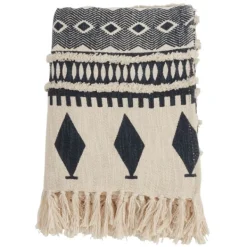 Blankets & Throws-Kirkland's Home Navy Textured Geometric Fringed Throw Blue/White
