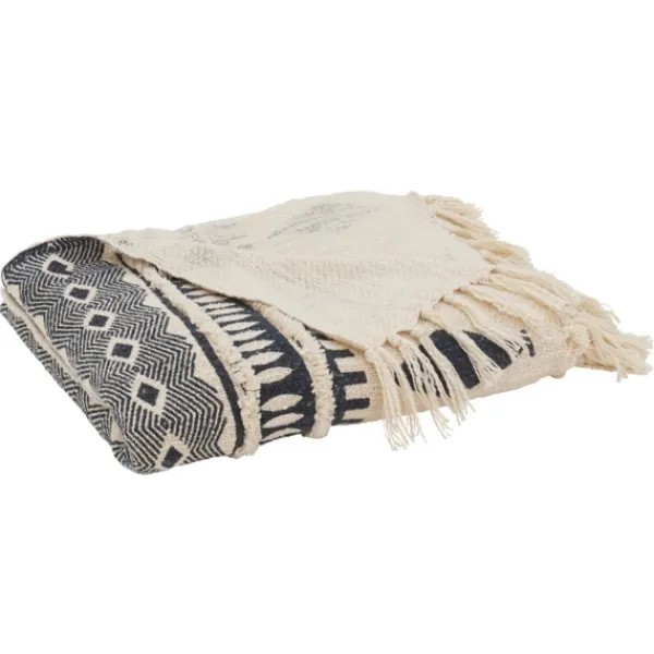 Blankets & Throws-Kirkland's Home Navy Textured Geometric Fringed Throw Blue/White