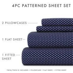 Bed Sheets-Kirkland's Home Navy Tiny Hearts 3-Pc. Twin Sheet Set Blue