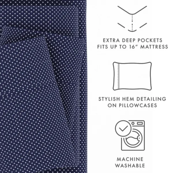 Bed Sheets-Kirkland's Home Navy Tiny Hearts 3-Pc. Twin Sheet Set Blue