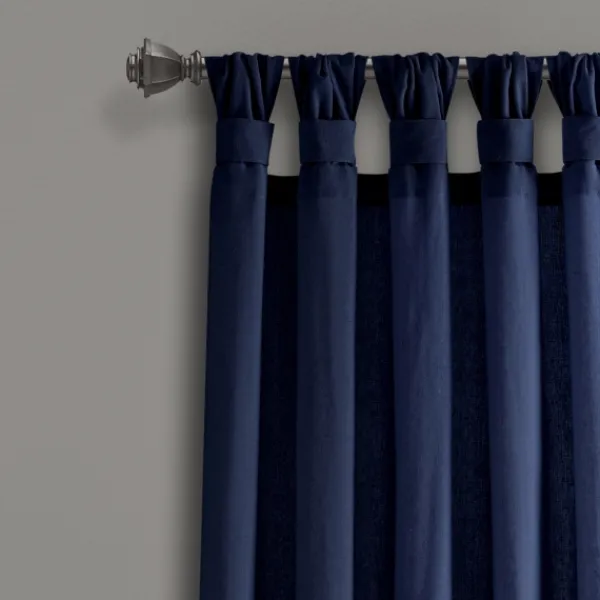 Curtains & Drapes-Kirkland's Home Navy Top Knotted Burlap Curtain Panel Set, 95 In. Blue