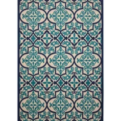 Outdoor Rugs-Kirkland's Home Navy Trellis Outdoor Area Rug, 7X10 Tan/Black/Blue