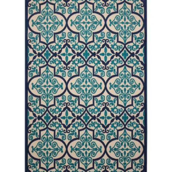 Outdoor Rugs-Kirkland's Home Navy Trellis Outdoor Area Rug, 7X10 Tan/Black/Blue