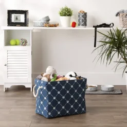 Baskets & Boxes-Kirkland's Home Navy Trellis Paw Print Storage Basket, 16 In. Blue
