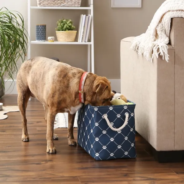 Baskets & Boxes-Kirkland's Home Navy Trellis Paw Print Storage Basket, 16 In. Blue