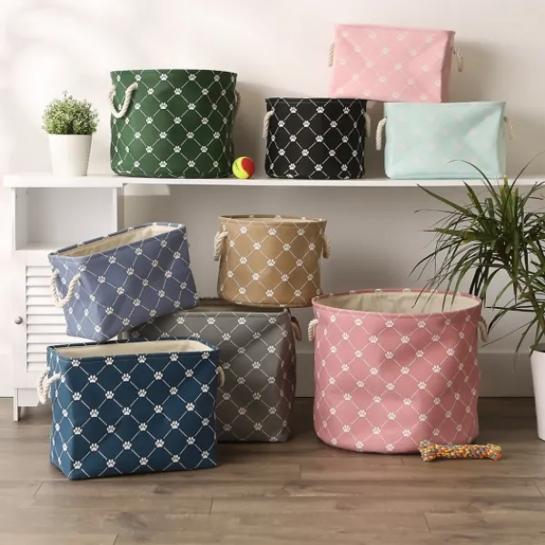 Baskets & Boxes-Kirkland's Home Navy Trellis Paw Print Storage Basket, 16 In. Blue