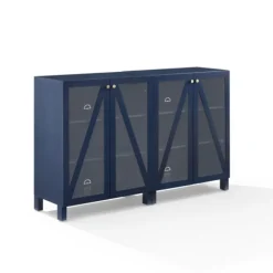 Tv Stands & Media Consoles-Kirkland's Home Navy Triangle 4-Door Wood Media Cabinet Blue