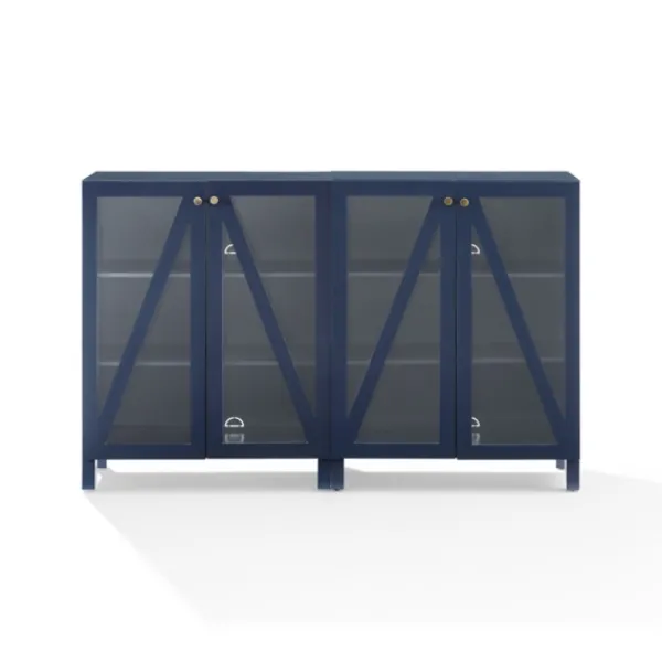 Tv Stands & Media Consoles-Kirkland's Home Navy Triangle 4-Door Wood Media Cabinet Blue