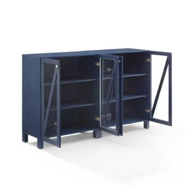 Tv Stands & Media Consoles-Kirkland's Home Navy Triangle 4-Door Wood Media Cabinet Blue
