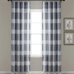 Curtains & Drapes-Kirkland's Home Navy Tucker Stripe Curtain Panel Set, 84 In. Blue
