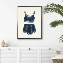Framed Art-Kirkland's Home Navy Two Piece Bathing Suit Framed Art Print Blue/White