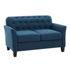 Sofas & Loveseats-Kirkland's Home Navy Upholstered Button Tufted Loveseat Blue