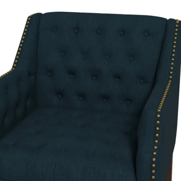 Accent Chairs-Kirkland's Home Navy Upholstered Button Tufted Accent Chair Blue