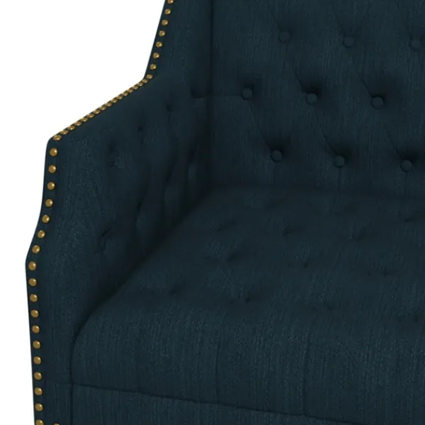 Accent Chairs-Kirkland's Home Navy Upholstered Button Tufted Accent Chair Blue