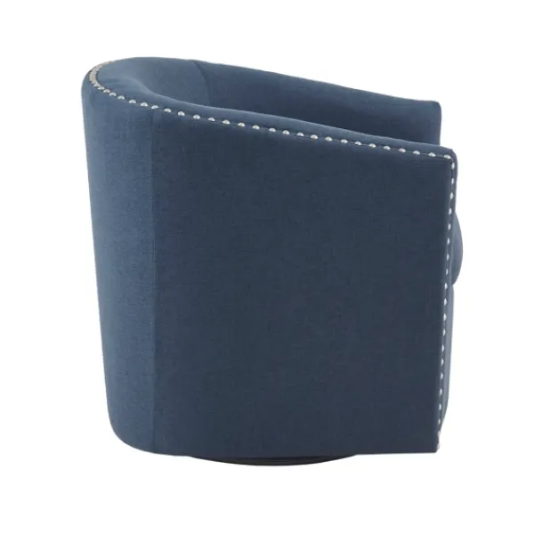 Accent Chairs-Kirkland's Home Navy Upholstered Nailhead Swivel Accent Chair Blue