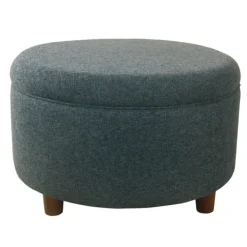 Benches & Ottomans-Kirkland's Home Navy Upholstered Round Storage Ottoman Blue