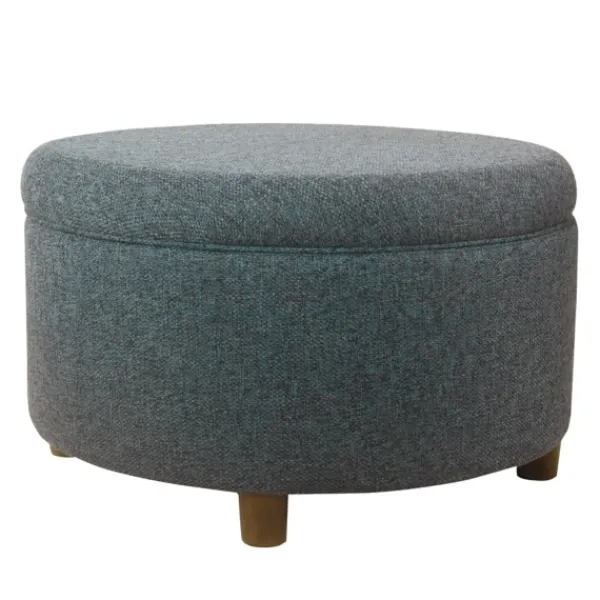 Benches & Ottomans-Kirkland's Home Navy Upholstered Round Storage Ottoman Blue